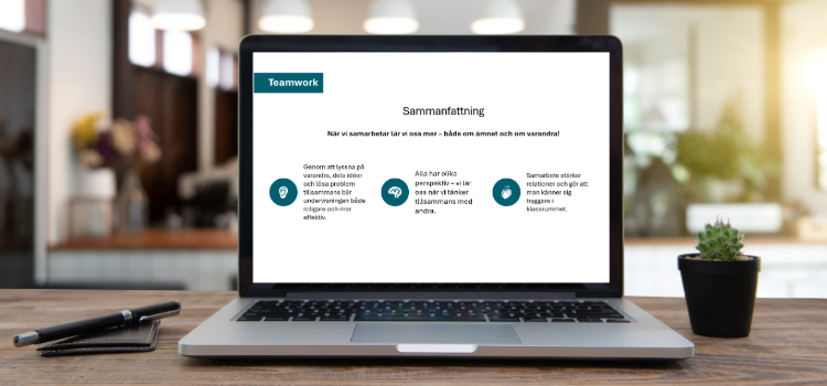 Dator med presentationen öppen.